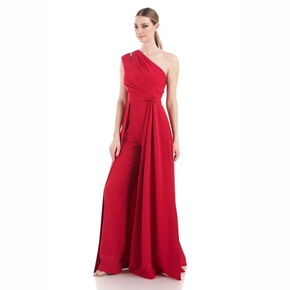 Kay Unger Genesis Walk Thru Pant Dress One Shoulder Red Size 14 - Picture 7 of 15